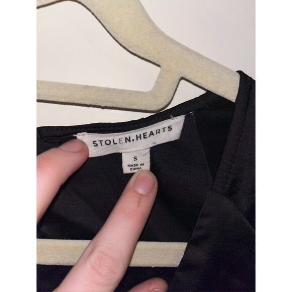 Stolen Hearts Front V-Cut Waist Silky Satin Plunge Jumpsuit Long Sleeve Romper - Picture 10 of 10